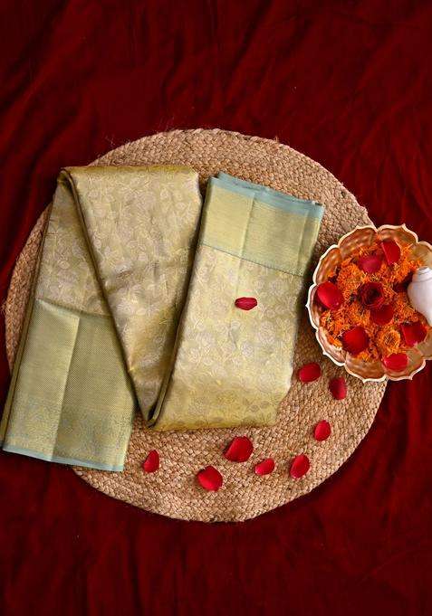 Pista Green With Gold Kanjivaram Pure Silk Saree Weaved With 1 Gram Pure Gold With Traditional Woven Design For Women