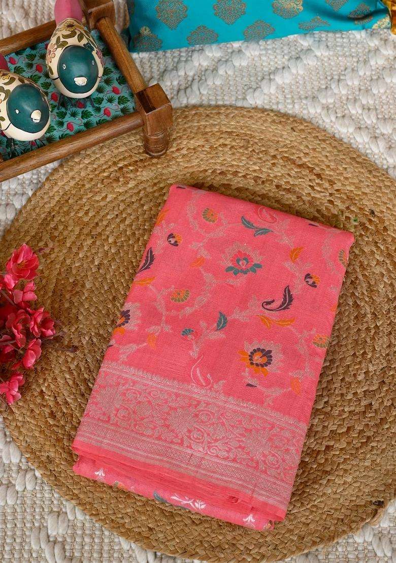 Carrot Pink Pure Paithani Silk Saree With Richness Of Meena Work And Silver Zari With Traditional Woven Design For Women - Indya