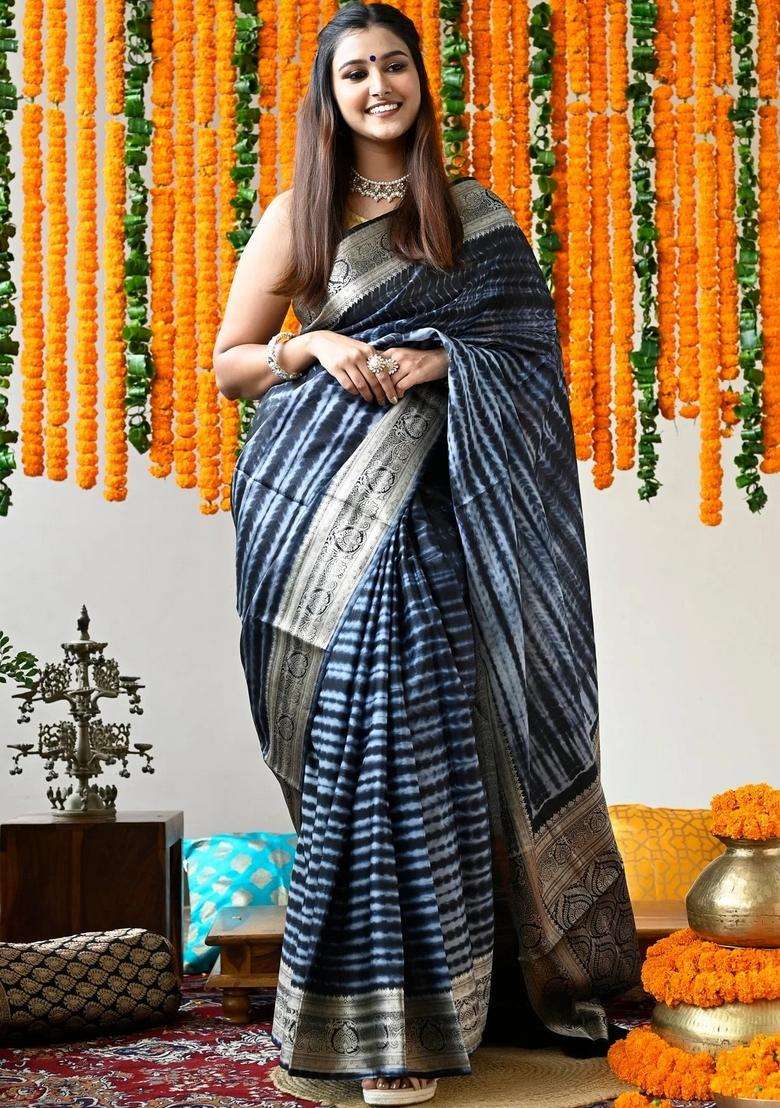 Blue Coimbatore Silk Handloom Saree With Traditional Woven Design For Women - Indya