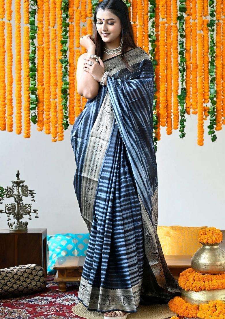 Blue Coimbatore Silk Handloom Saree With Traditional Woven Design For Women - Indya