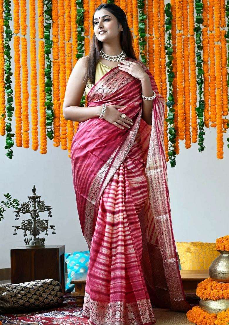 Magenta Coimbatore Silk Handloom Saree With Traditional Woven Design For Women - Indya