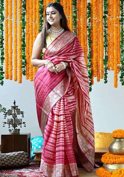 Magenta Coimbatore Silk Handloom Saree With Traditional Woven Design For Women