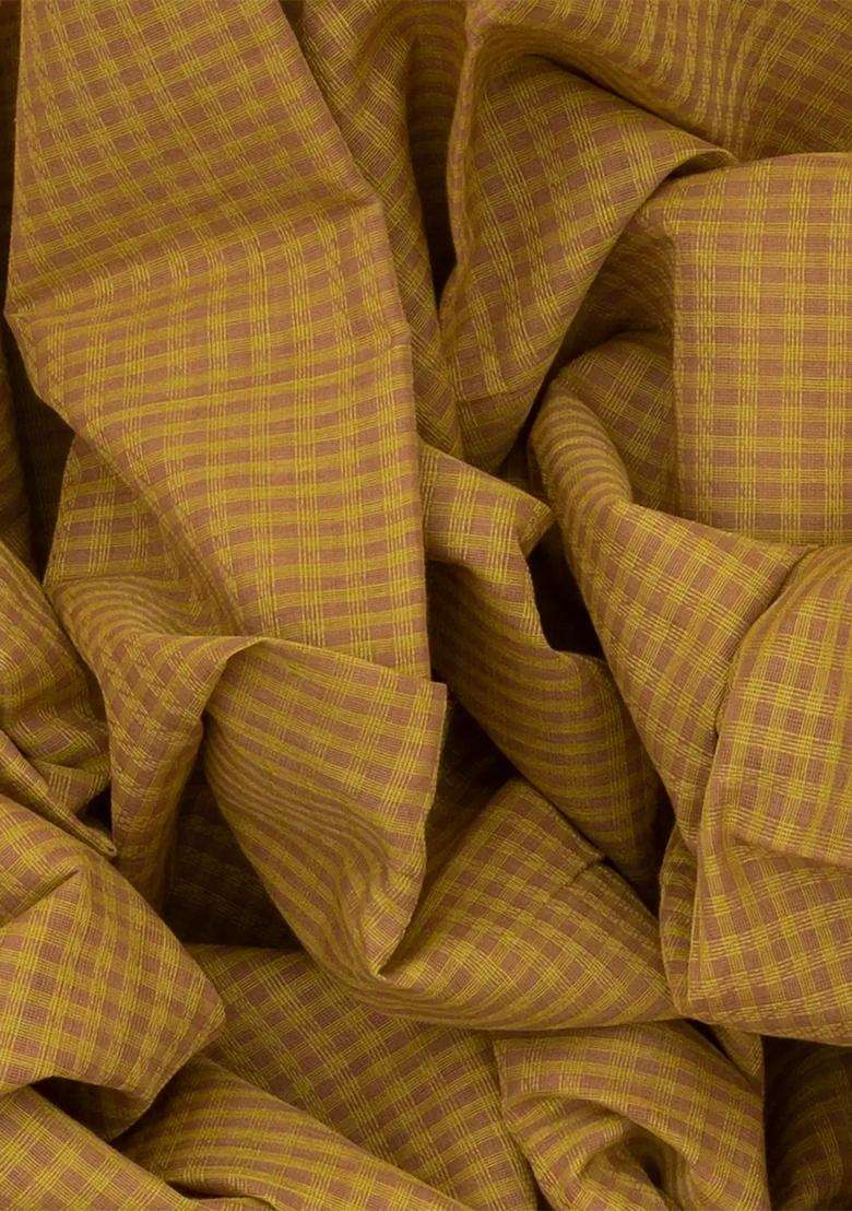 Beige Handloom Chirala Silk Cotton Saree With Checks Beige With Checks And Stripes Design For Women - Indya
