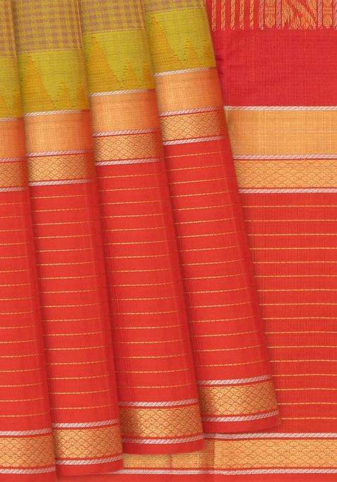 Beige Handloom Chirala Silk Cotton Saree With Checks Beige With Checks And Stripes Design For Women