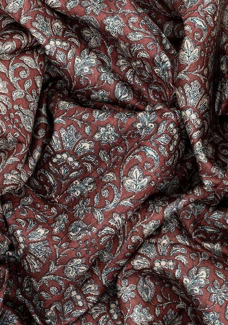 Brown Handloom Tussar Silk Saree With Printed Floral Motifs Brown For Women - Indya
