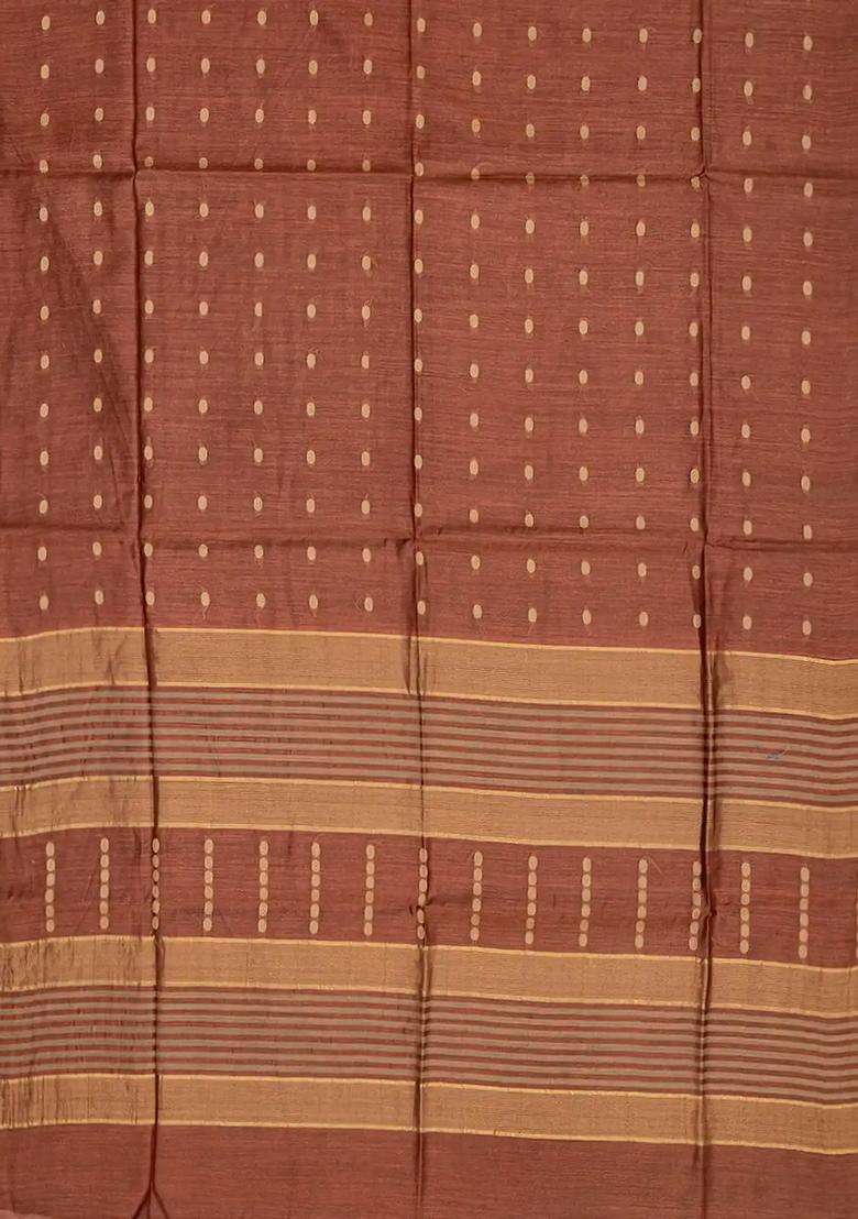 Brown Woven Tussar Silk Saree With Rudraksham Motifs Brown With Buttas And Brocade Design For Women - Indya