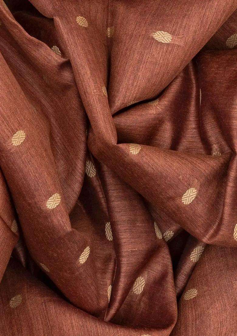 Brown Woven Tussar Silk Saree With Rudraksham Motifs Brown With Buttas And Brocade Design For Women - Indya