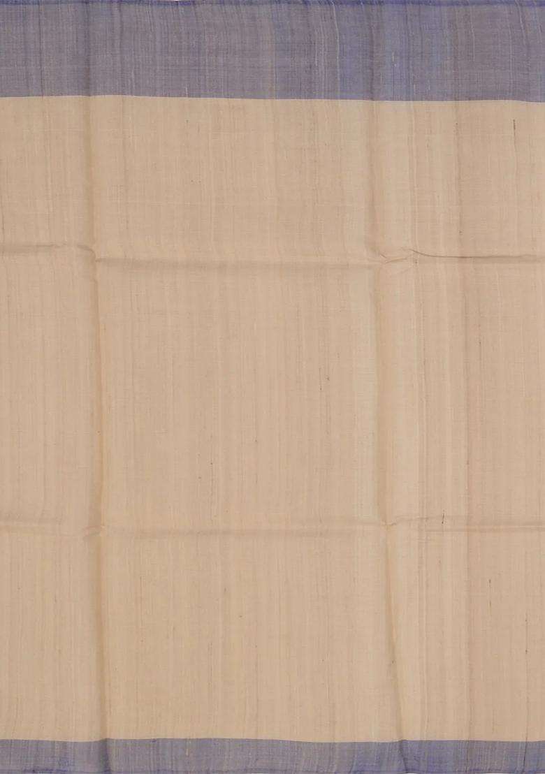 Cream Handwoven Tussar Silk Saree With Printed Design For Women - Indya