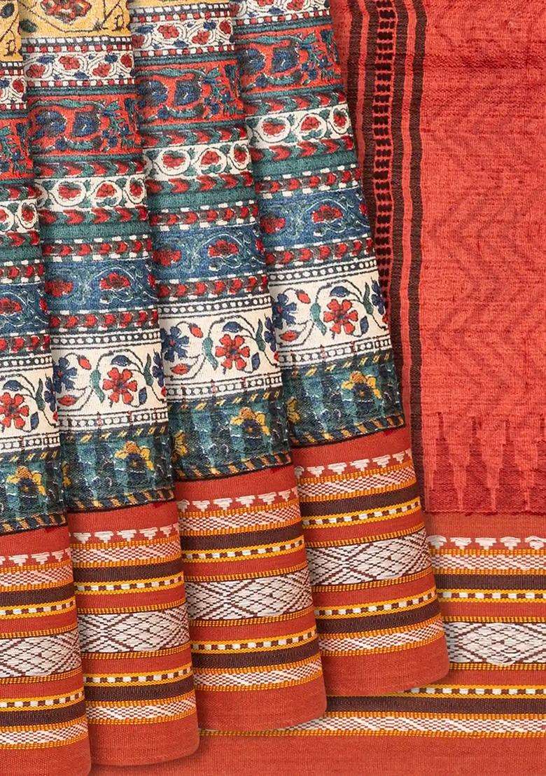 Crimson Handloom Tussar Silk Saree With Printed Floral Motifs Crimson For Women - Indya