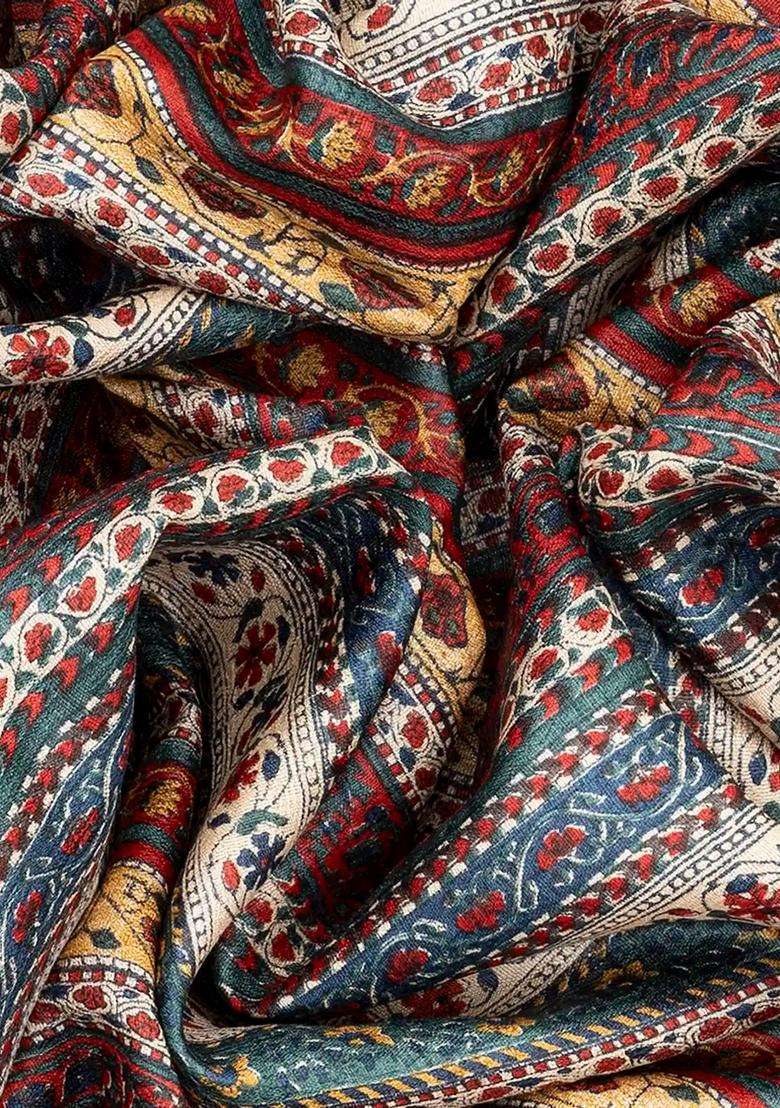 Crimson Handloom Tussar Silk Saree With Printed Floral Motifs Crimson For Women - Indya