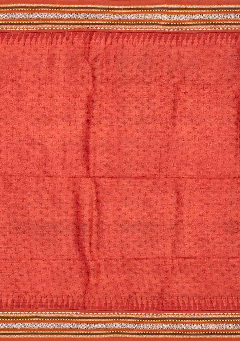 Crimson Handloom Tussar Silk Saree With Printed Floral Motifs Crimson For Women - Indya