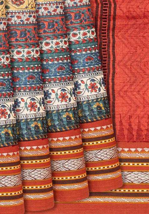 Crimson Handloom Tussar Silk Saree With Printed Floral Motifs Crimson For Women