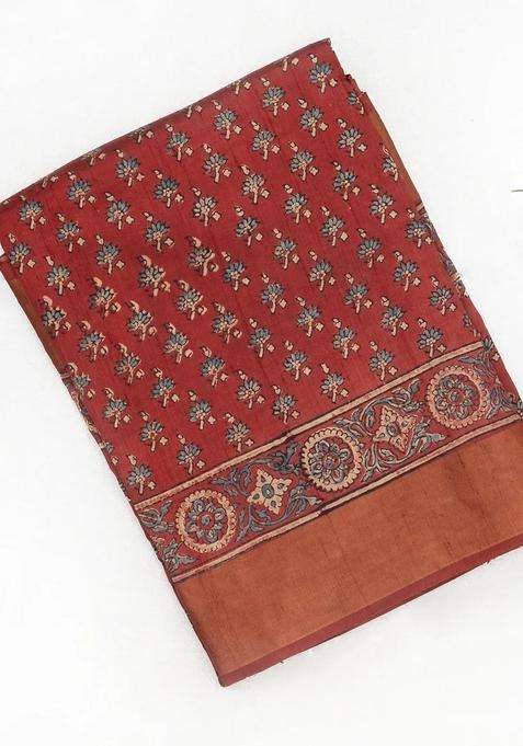 Crimson Handloom Tussar Silk Saree With Printed Floral Motifs Crimson For Women