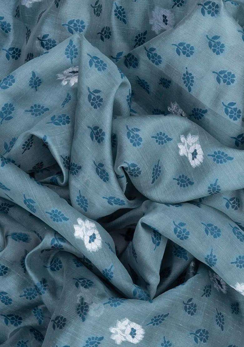 Grey Handwoven Banarasi Organza Silk Saree With Floral Motifs Grey With Buttas And Brocade Design For Women - Indya