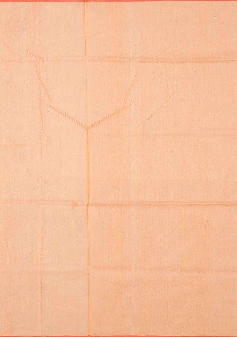Peach Handloom Banarasi Cotton Saree With Floral Motifs Peach With Buttas And Brocade Design For Women - Indya