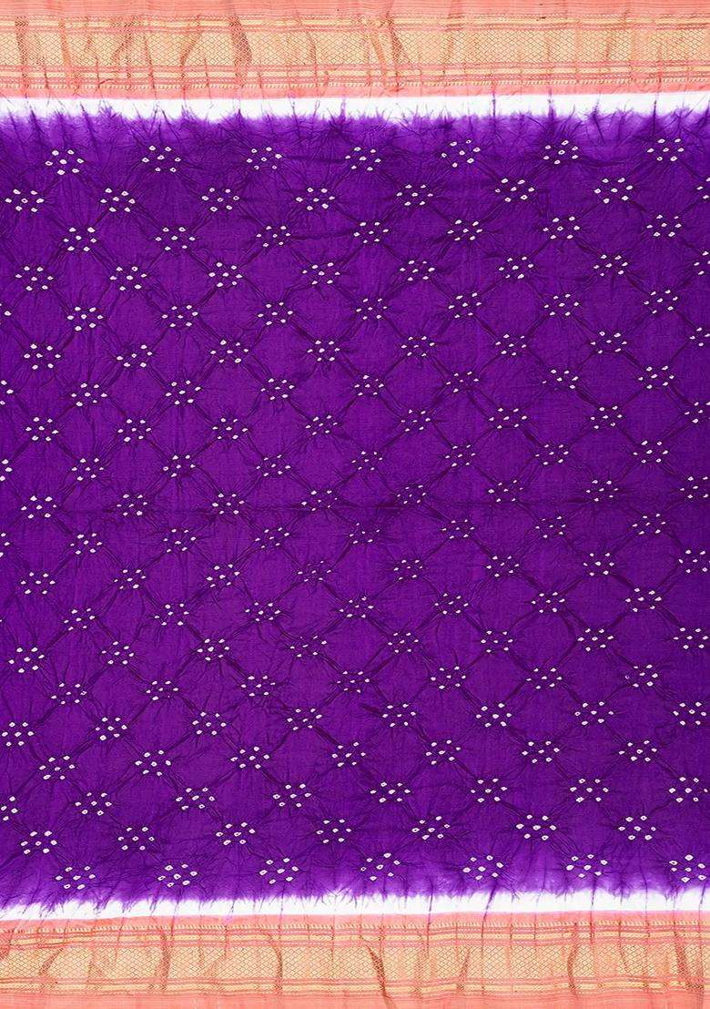 Purple Handwoven Bandhani Silk Saree With Paithani Pallu Purple With Printed Design For Women - Indya