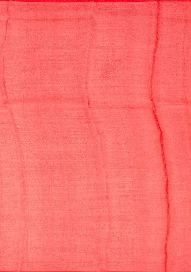 Red Banarasi Khaddi Georgette Saree With Floral Motifs Red With Buttas And Brocade Design For Women - Indya