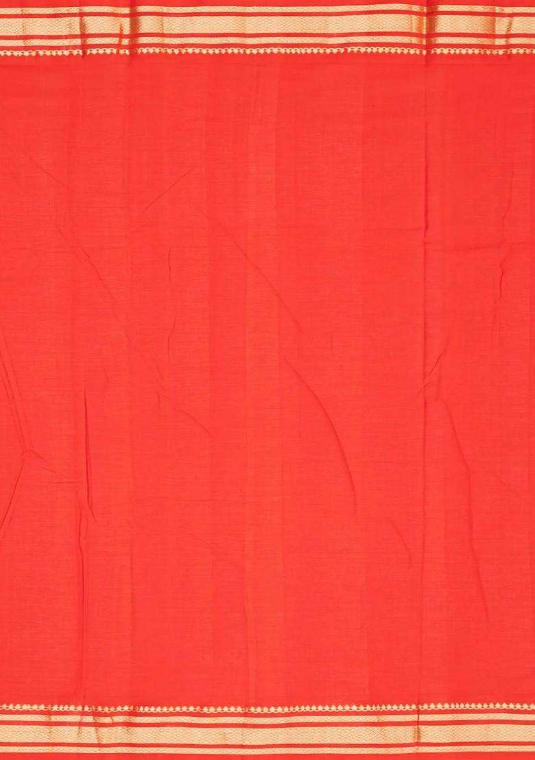 Red Handloom Paithani Cotton Saree With Mango Buttas Red With Buttas And Brocade Design For Women - Indya