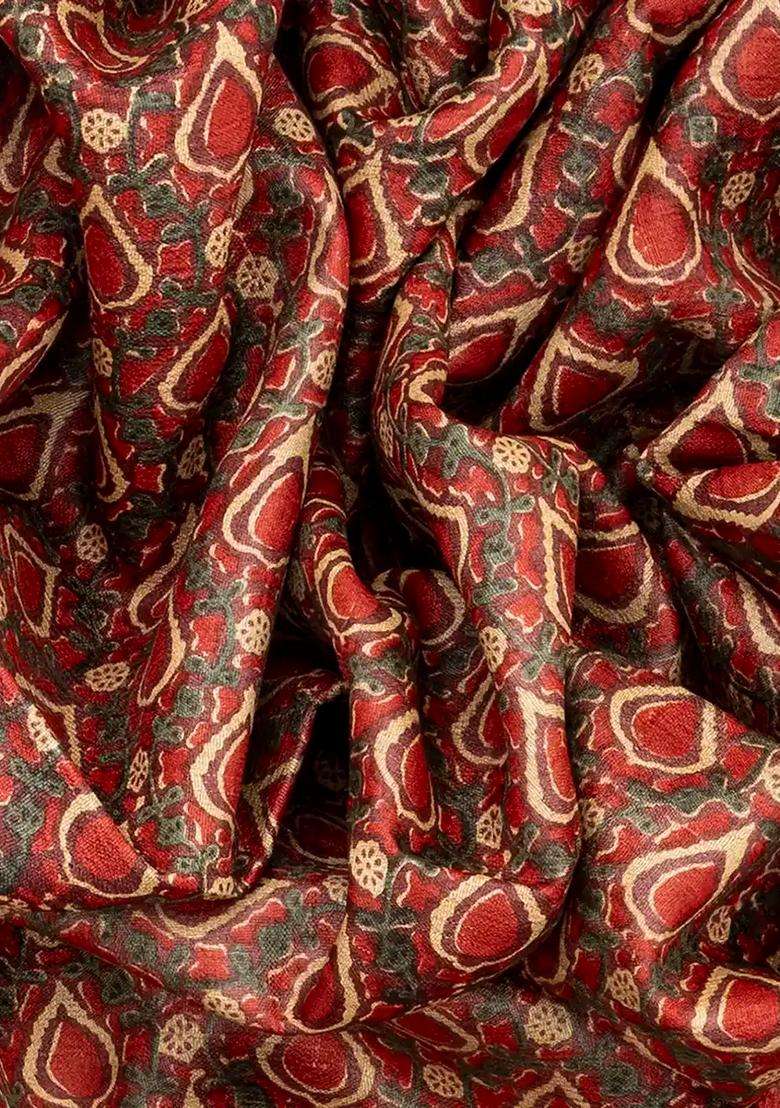 Red Handloom Tussar Silk Saree With Printed Floral Motifs Red For Women - Indya