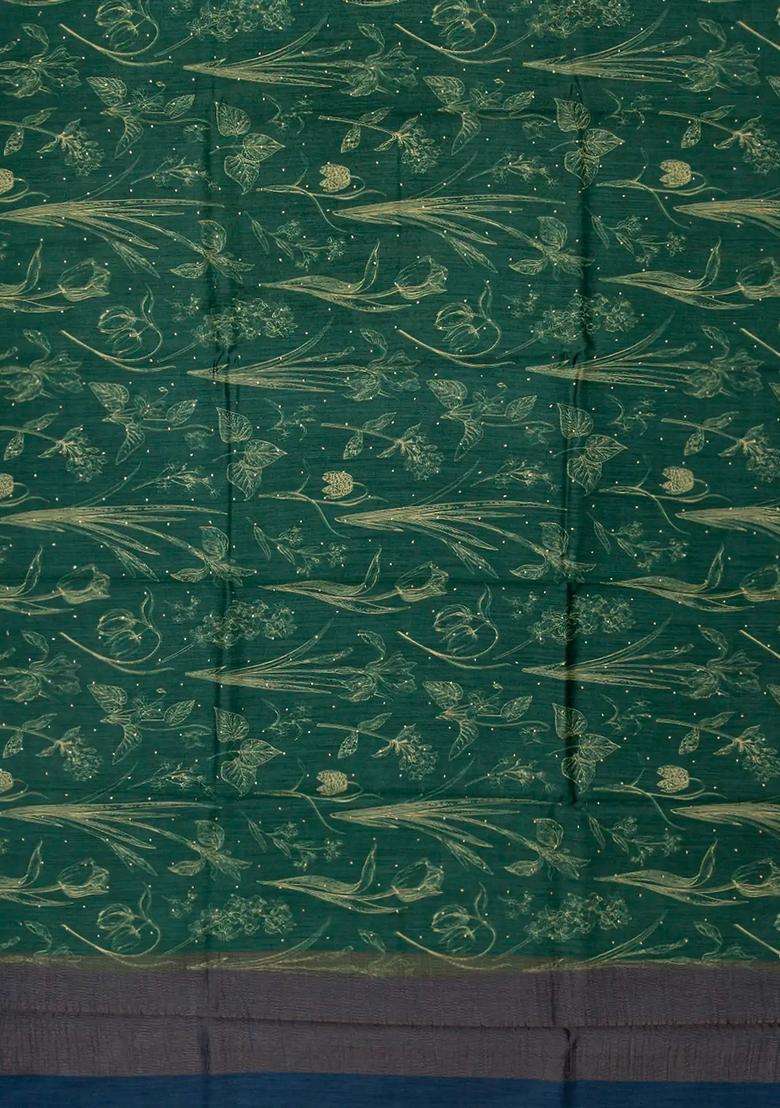 Sea Green Handloom Tussar Silk Saree With Printed Floral Motifs Sea Green For Women - Indya