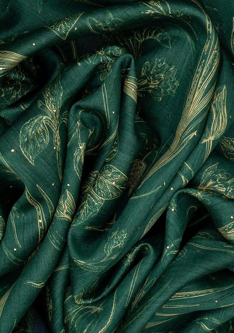 Sea Green Handloom Tussar Silk Saree With Printed Floral Motifs Sea Green For Women - Indya