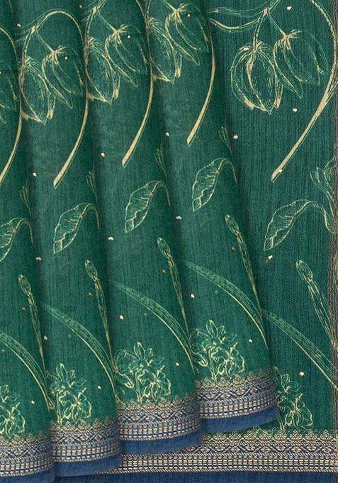 Sea Green Handloom Tussar Silk Saree With Printed Floral Motifs Sea Green For Women