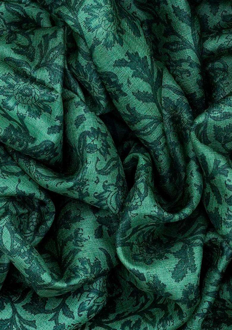 Sea Green Handloom Tussar Silk Saree With Printed Floral Motifs Sea Green For Women - Indya