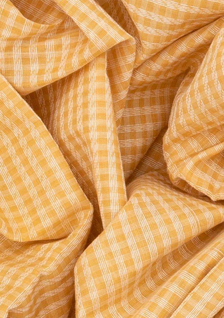 Yellow Handloom Chirala Silk Cotton Saree With Checks Yellow With Checks And Stripes Design For Women - Indya