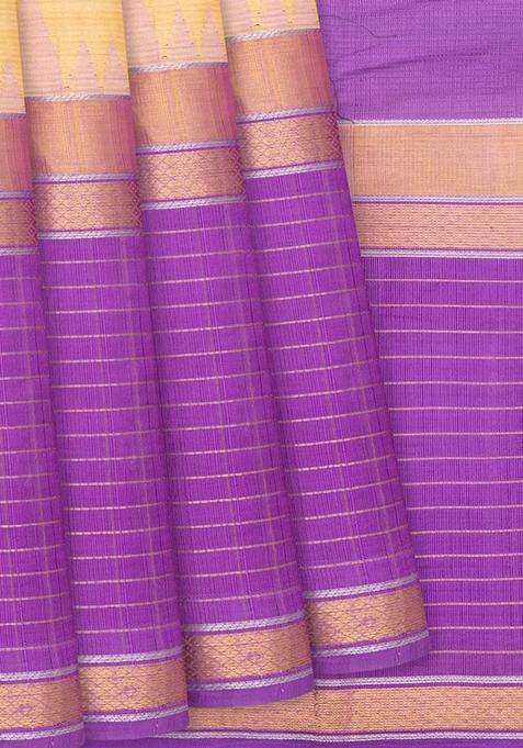 Yellow Handloom Chirala Silk Cotton Saree With Checks Yellow With Checks And Stripes Design For Women