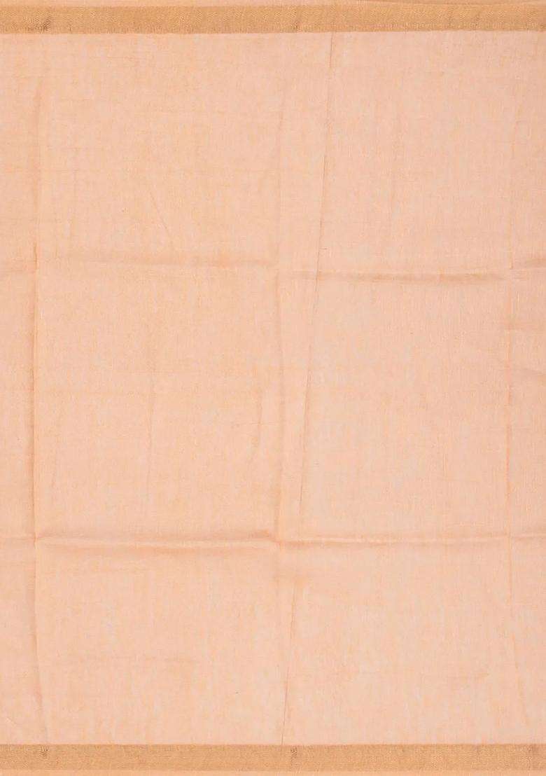 Baby Pink Handloom Printed Linen Saree With Rose Motifs Baby Pink For Women - Indya