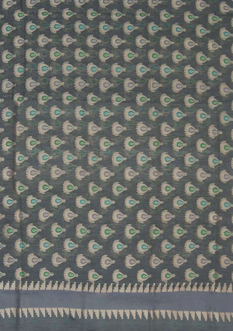 Grey Handwoven Raw Silk Saree With Jumka Motifs Grey With Traditional Woven Design For Women - Indya