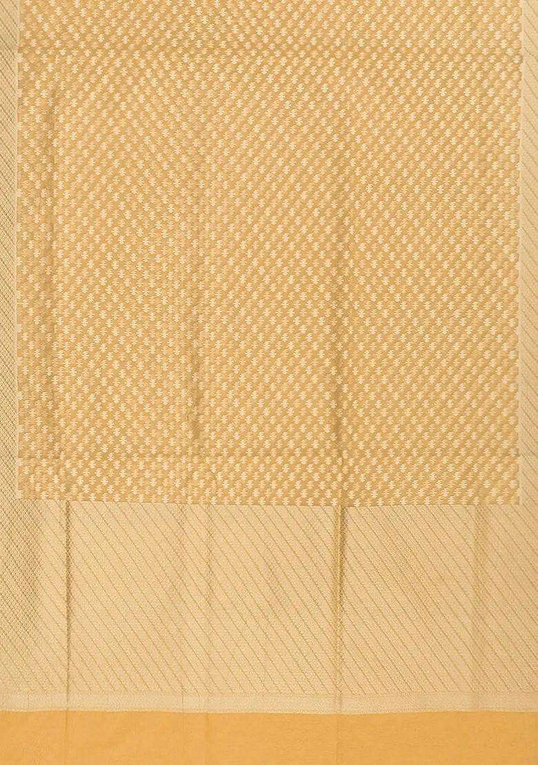 Sandal Handwoven Banarasi Cotton Saree With Flower Motifs Sandal With Buttas And Brocade Design For Women - Indya