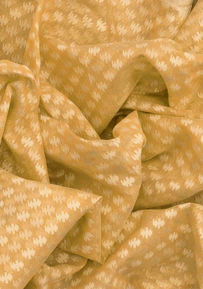Sandal Handwoven Banarasi Cotton Saree With Flower Motifs Sandal With Buttas And Brocade Design For Women - Indya