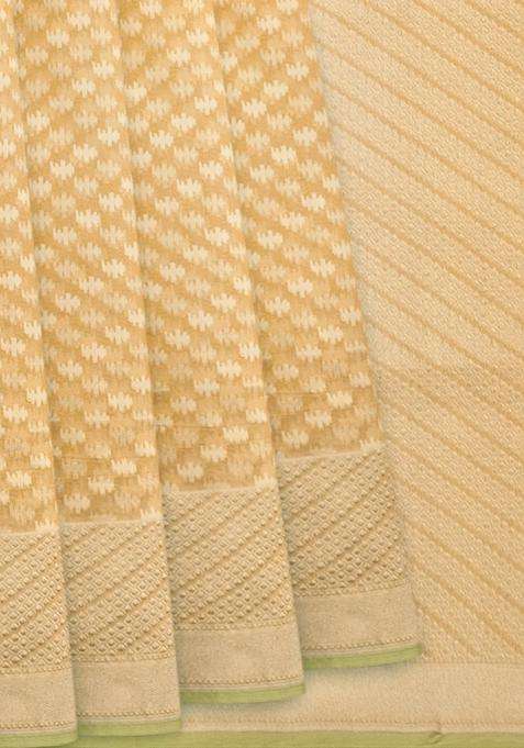 Sandal Handwoven Banarasi Cotton Saree With Flower Motifs Sandal With Buttas And Brocade Design For Women
