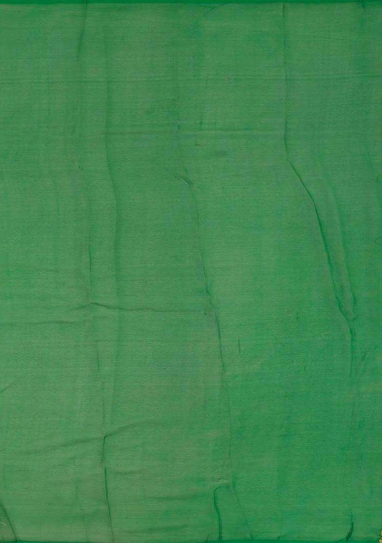 Red Banarasi Khaddi Georgette Saree With Contrast Green Border Red With Buttas And Brocade Design For Women - Indya