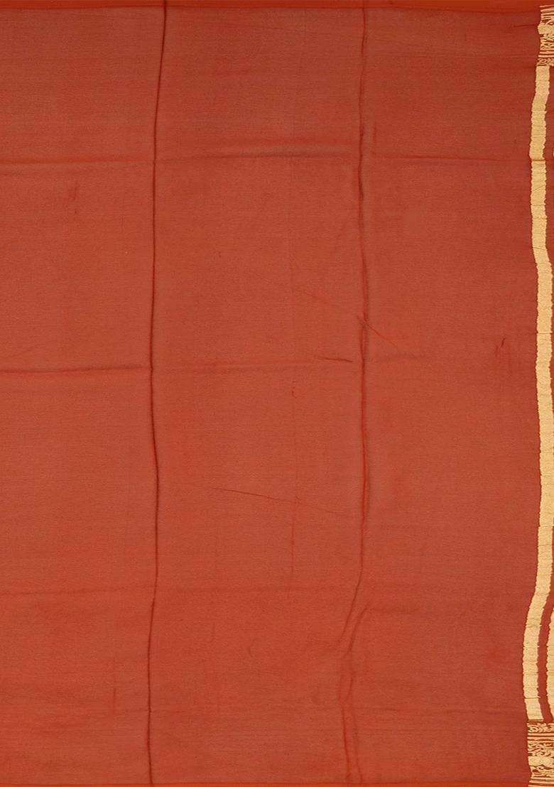 Crimson Banarasi Khaddi Georgette Saree With Diagonal Stripes Crimson With Buttas And Brocade Design For Women - Indya