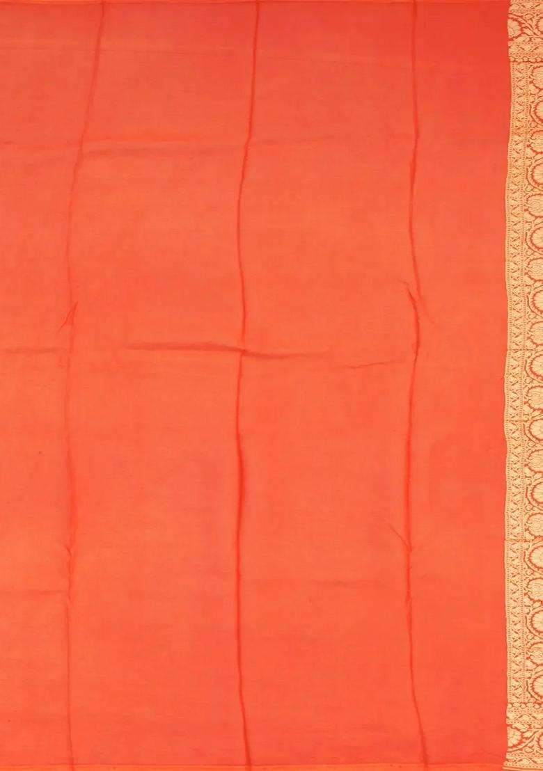 Orange Banarasi Khaddi Georgette Saree With Vine Motifs Orange With Buttas And Brocade Design For Women - Indya