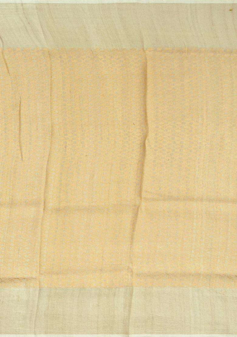 Cream Handwoven Banarasi Silk Saree With Floral Meena Border Cream With Buttas And Brocade Design For Women - Indya