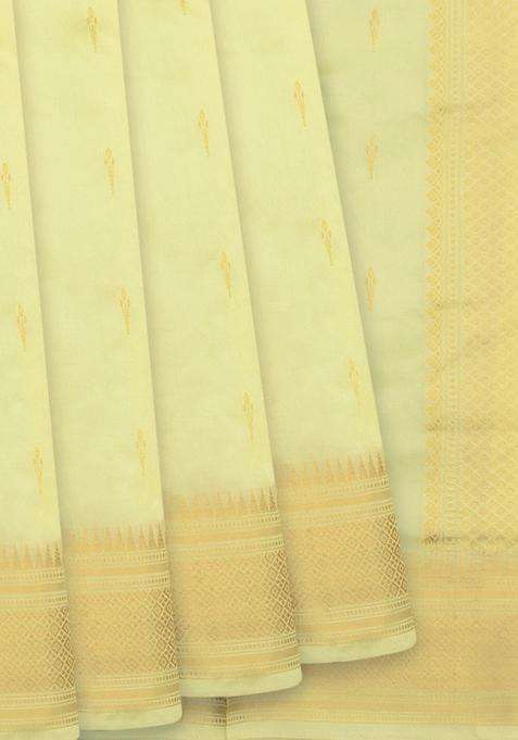 Cream Banarasi Silk Saree With Floral Butta Cream With Buttas And Brocade Design For Women