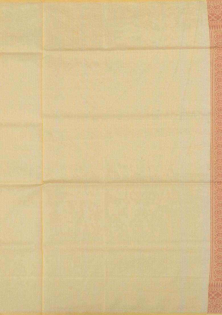 Sandal Handloom Banarasi Cotton Saree With Floral Jaal Motifs Sandal With Buttas And Brocade Design For Women - Indya