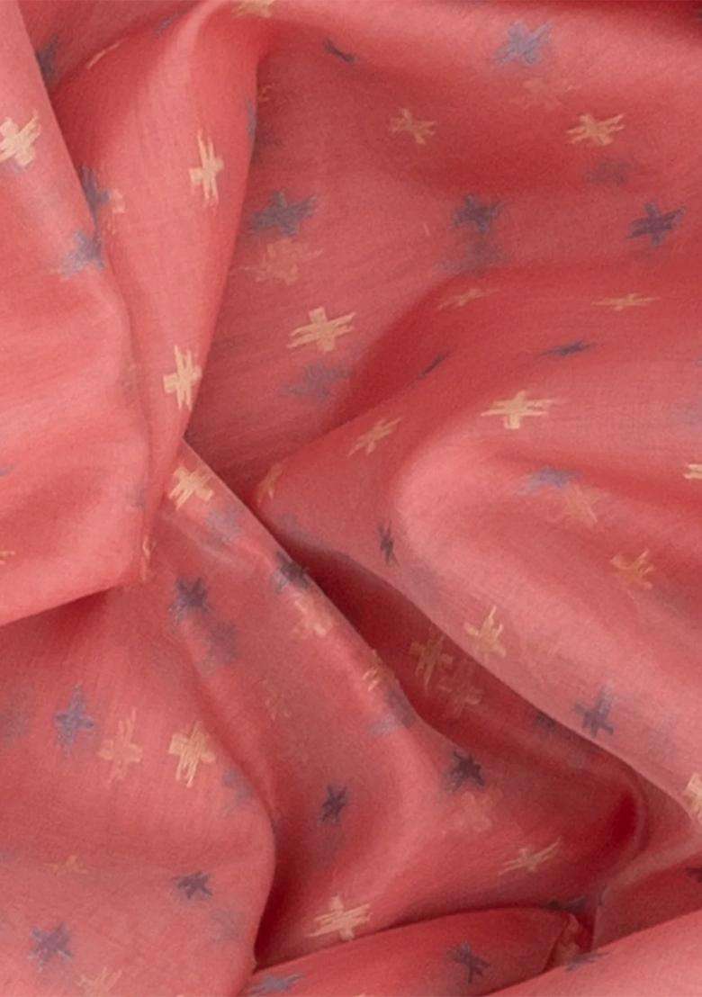 Dusty Pink Handloom Banarasi Cotton Saree With Floral Grey Border Dusty Pink With Buttas And Brocade Design For Women - Indya