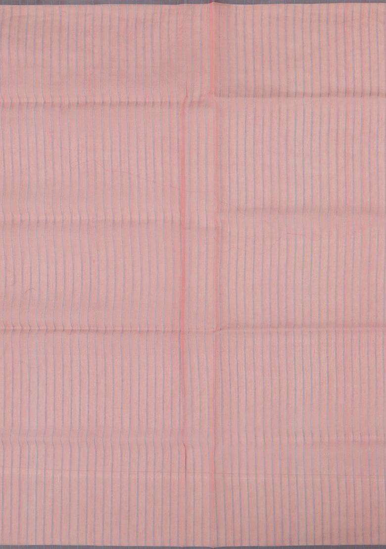 Dusty Pink Handloom Banarasi Cotton Saree With Floral Grey Border Dusty Pink With Buttas And Brocade Design For Women - Indya