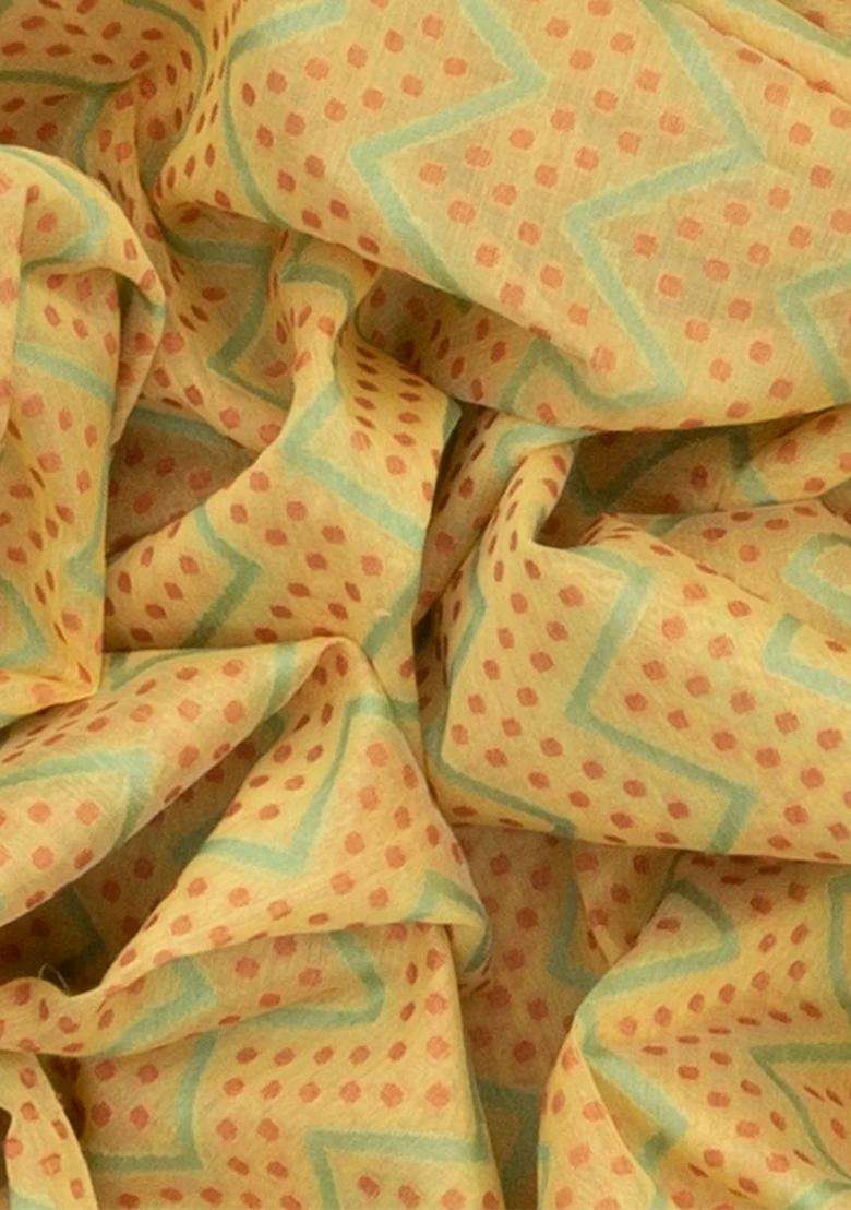 Cardamom Green Handloom Banarasi Cotton Saree With Chevron Motifs Cardamom Green With Checks And Stripes Design For Women - Indya