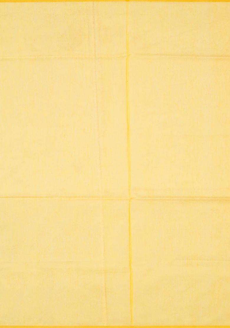 Yellow Handloom Banarasi Cotton Saree With Floral Jaal Motifs Yellow With Buttas And Brocade Design For Women - Indya