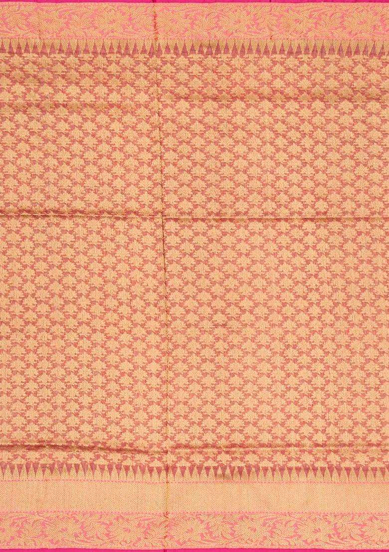 Yellow Handloom Banarasi Linen Saree With Floral Zari Buttas Yellow With Buttas And Brocade Design For Women - Indya