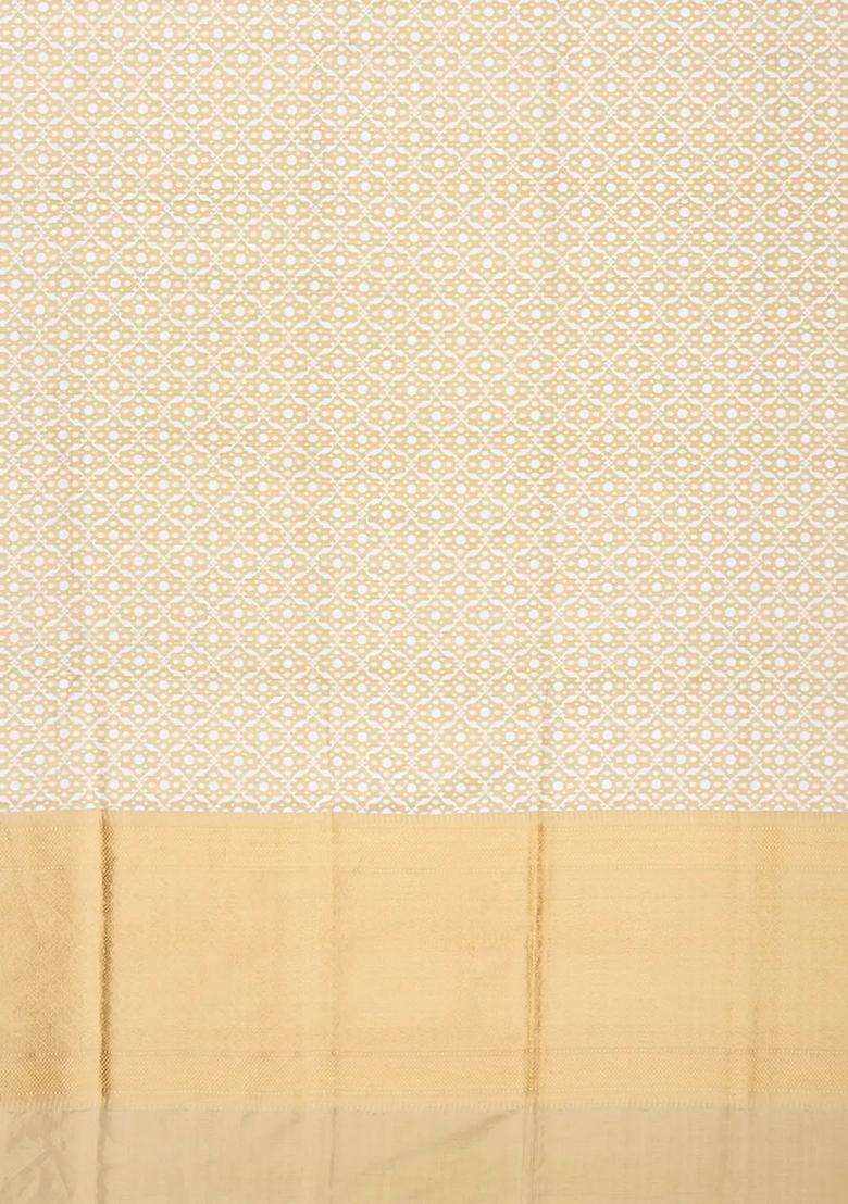 Cream Handloom Banarasi Tissue Silk Saree With Jaal Motifs Cream With Buttas And Brocade Design For Women - Indya