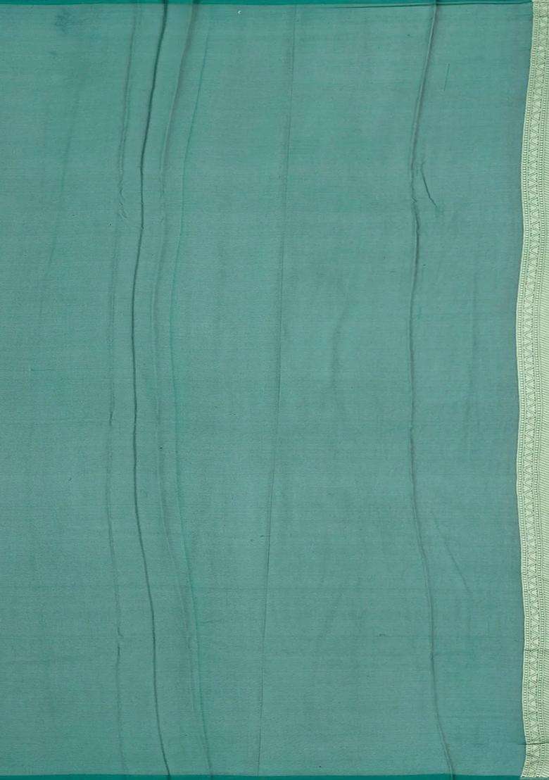 Blue Handloom Rangkat Khaddi Georgette Saree With Chevron Motifs Blue With Buttas And Brocade Design For Women - Indya