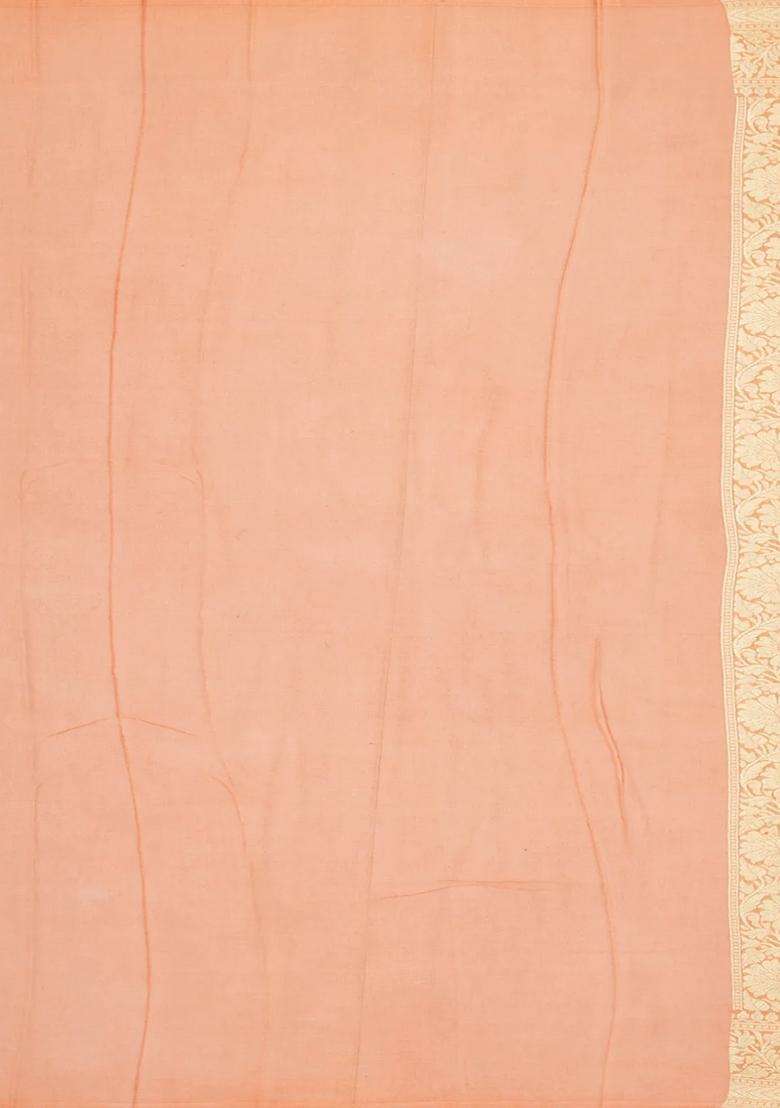 Peach Handloom Banarasi Khaddi Georgette Saree With Meena Floral Motifs Peach With Buttas And Brocade Design For Women - Indya