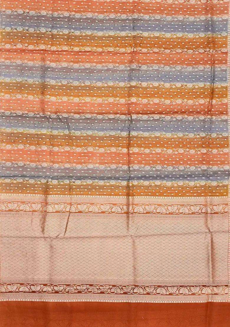 Orange Handwoven Banarasi Organza Rangkat Saree With Floral Motifs Orange With Buttas And Brocade Design For Women - Indya