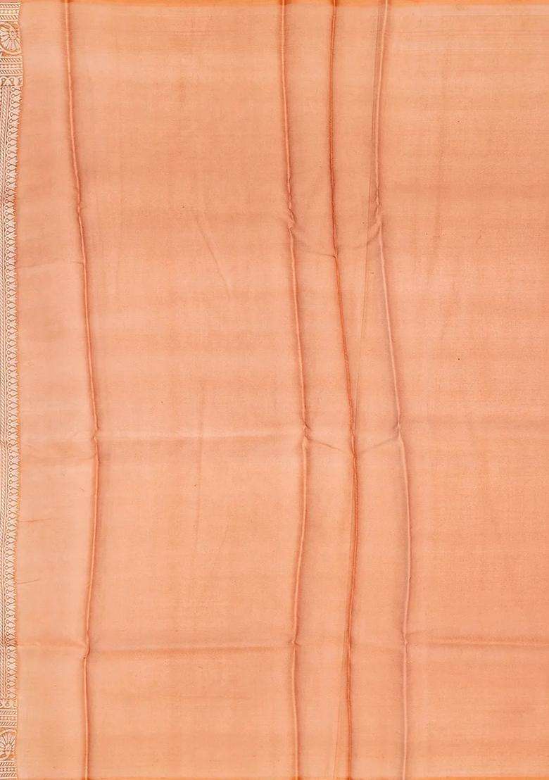 Orange Handwoven Banarasi Organza Rangkat Saree With Floral Motifs Orange With Buttas And Brocade Design For Women - Indya